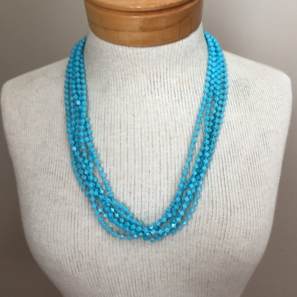 Vintage Blue Acrylic Square Beaded Muti Strand Necklace - Picture 9 of 14